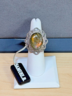 Samuel Benham Sterlingsilber filigran natürlicher Labradorit Kunsthandwerk Ring Größe 7 Neu mit Etikett