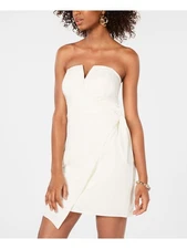 TRIXXI Womens Ivory Plunge Knot Front Sleeveless Short Dress 15