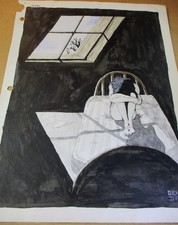 Gene Day ORIGINAL PAGE ART Moody Pin-Up? 1971? Bitter Green B&W Signed Stunning!