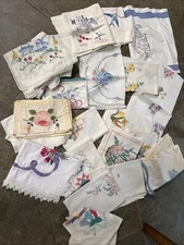Huge Lot Of Vintage Embroidered And Applique Items napkins table toppers etc