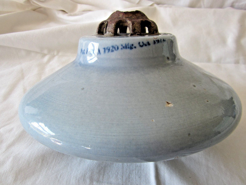 VTG 1920's Light Blue Porcelain Ceramic Suspension Disk Insulator High Voltage