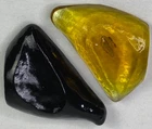 Lot of 2 Blenko Art Glass Free Form Paperweights Yellow Dark Puprle
