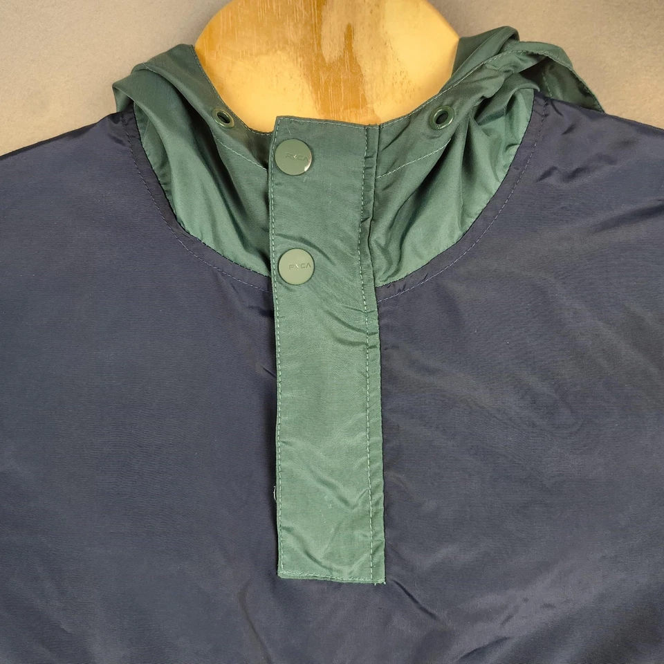 Chaqueta cortavientos RVCA para hombre pequeña azul amarillo con capucha Anorak bloque de color M722VRKI Foto 4 de 4