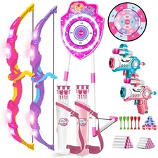 VATOS 2 Pack Bow and Arrow Toy with LED Light - 4 in 1 Archery & Dart Game PINK