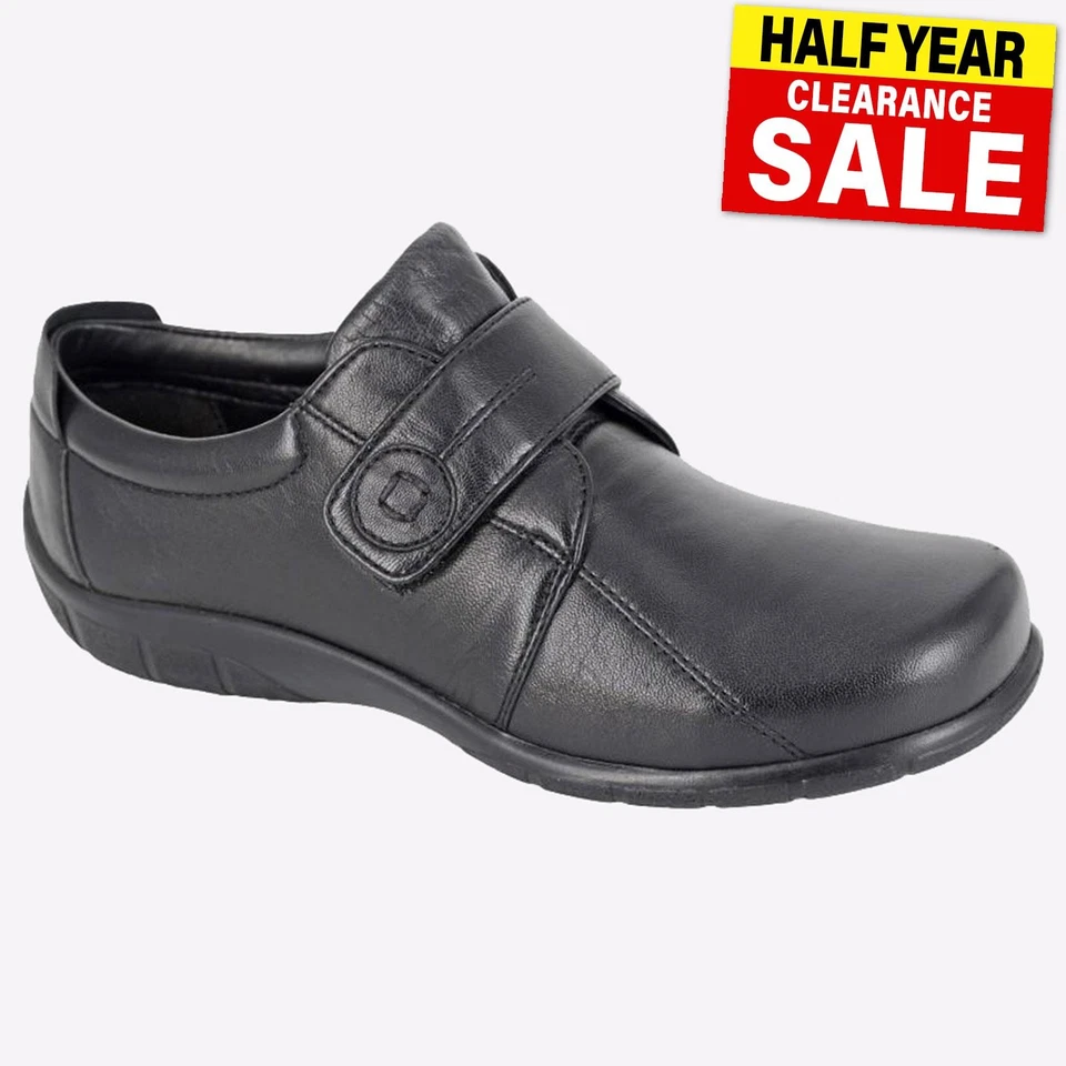 Mod Comfys Willow Womens Touch Fastening Comfort Everyday Leather Shoes Black