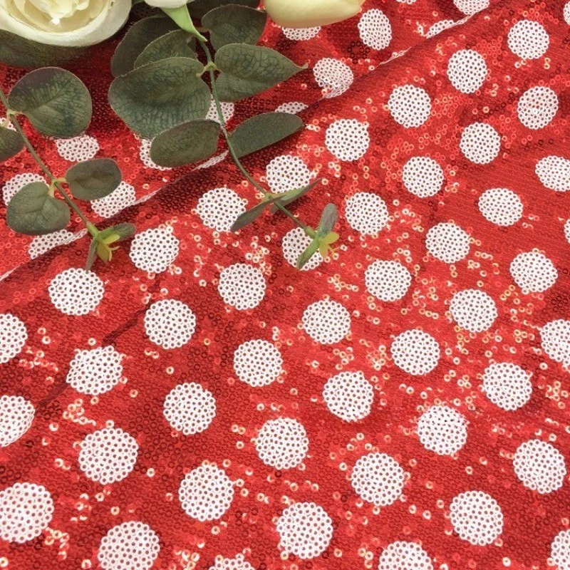 1m Rot Weiß Gepunktet Pailletten Glitzer Stoff Glänzend für Nähen Kleid Basteln - Bild 2 von 4