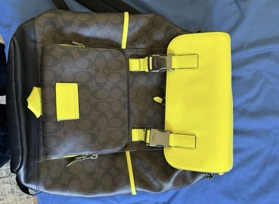 Coach Track Backpack in Colorblock Signature Canvas with bright yellow accents