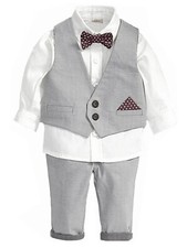 Toddler Boys 4-Piece Grey and White Tuxedo Suit Set   Sizes 12M to 5T