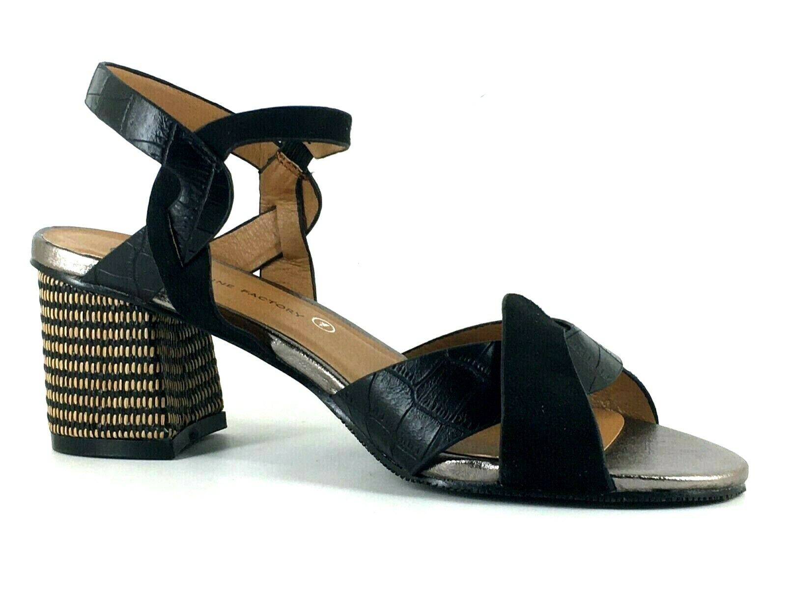 APL THE DIVINE FACTORY SANDALI DONNA UK 5 EU 38 NERI TACCO A BLOCCO PUNTA APERTA CINTURINO