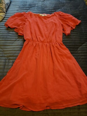 flowy dresses forever 21 Womens Peach Chiffon Dress- Knee Length deep-neck