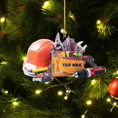 Personalized Name Construction Worker Christmas Ornament,Mechanic Tools Ornament