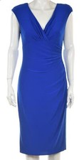 Lauren Ralph Lauren Womens Dress Size 8 Blue Solid Sheath Mid Cal Cap Sleeve