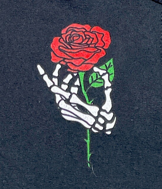 Hoodie Womens Small Skeleton Hand Rose Flower Black Long Sleeve Goth Sweatshirt-image