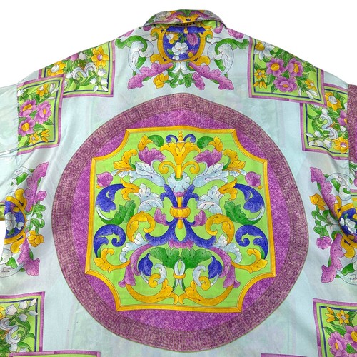 Gianni Versace Baroque Silk Shirt Vintage 90s Womens 42 Pastel Floral Blouse - Picture 7 of 17