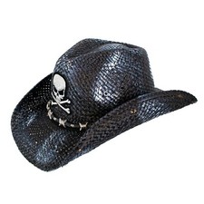 Unisex Straw Cowboy Hat Black One Size 100 Moroccan Straw Western skull Hat