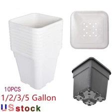 10PCS 1/2/3/5 Gallon Re-Usable Square Nursery Pot Plastic Grow Pots Plant Garden