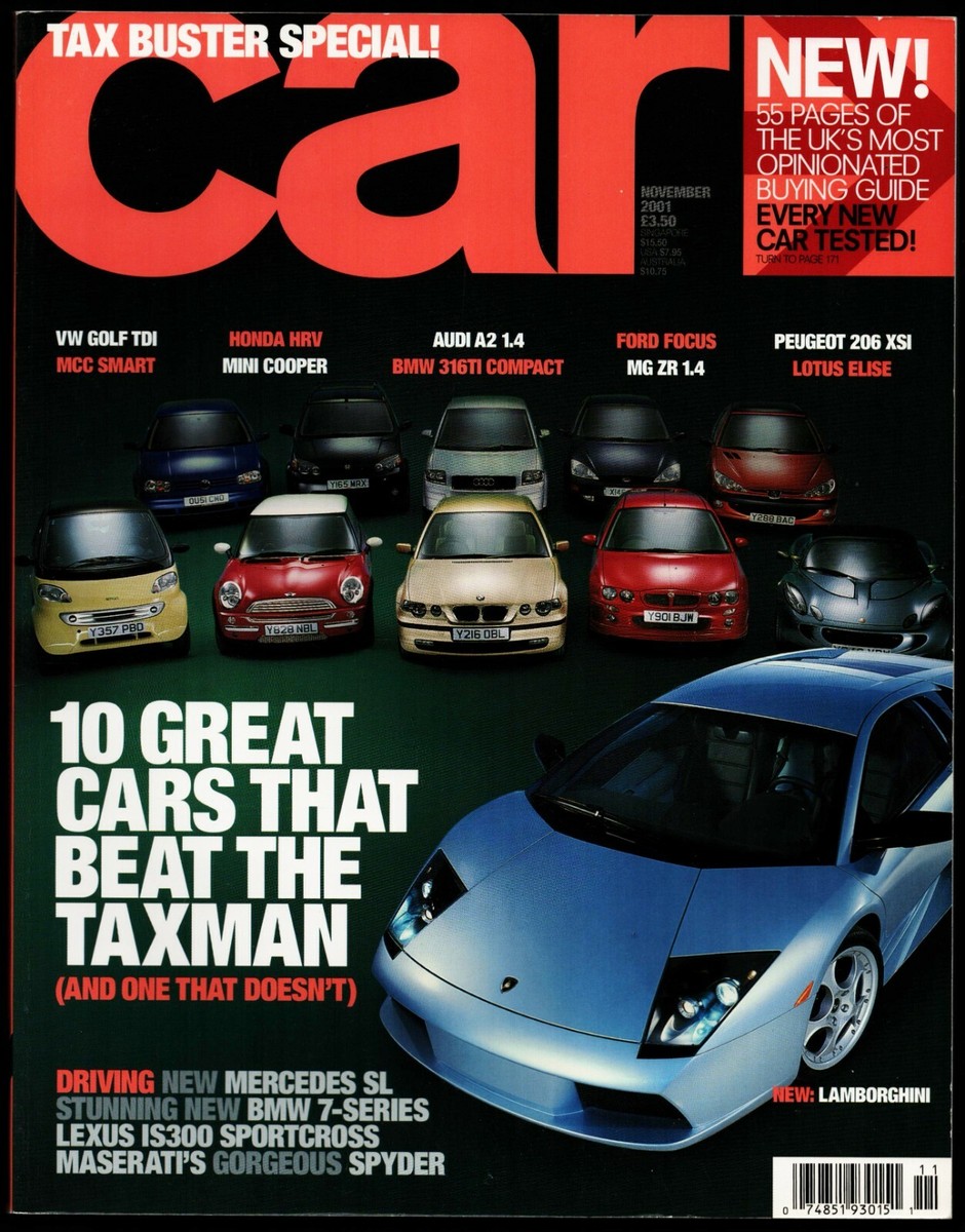 NOVEMBER 2001 CAR MAGAZINE, LAMBORGHINI MURCIELAGO, MINI COOPER
