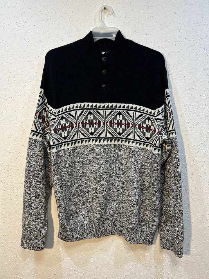 CHAPS Nordic Black/gray Multi Color Sweater Men's XLarge Retro Look - Image 2 of 4