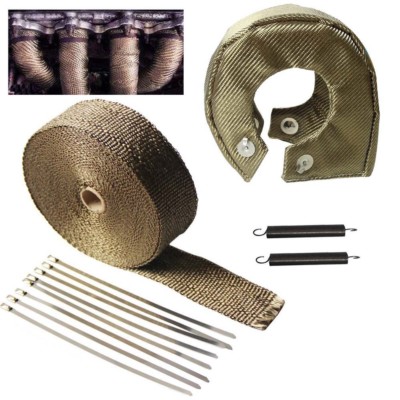 T4 Titanium Turbo Heat Shield Blanket Cover + 2'' Exhaust Header Wrap Tape W/Ties