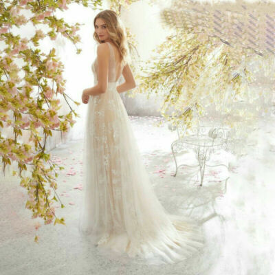 Lady Lace Dress V Neck Sleeveless Bridesmaid Mesh Long Wedding Formal Gown  Fairy | eBay