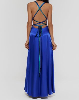 $269 Betsy & Adam Women's Royal Blue Tri-Color Strap Tie-Back Satin Gown  Size 2 | eBay