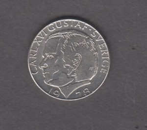 Sweden 1978. 1 Kronor King Carl XVI Gustaf. Crowned lesser coat-of-arms. KM# 852