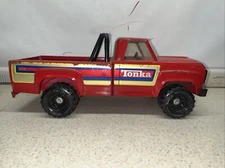 Vintage 1970's Tonka Red Metal Toy Pickup Truck w/ Stripes Working Tailgate