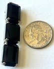 three stone brooch pin Vintage Black onyx silver pronged
