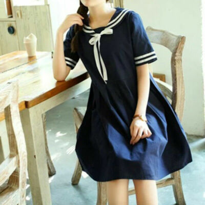Womens Sailor Collar Cute Bowknot Dress Seaman Style Tunic Lady Top Party  Lolita | eBay