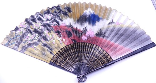 Very Old Fan Probably Japanese Outside Wood Inside Paper Very Pretty Large T0674