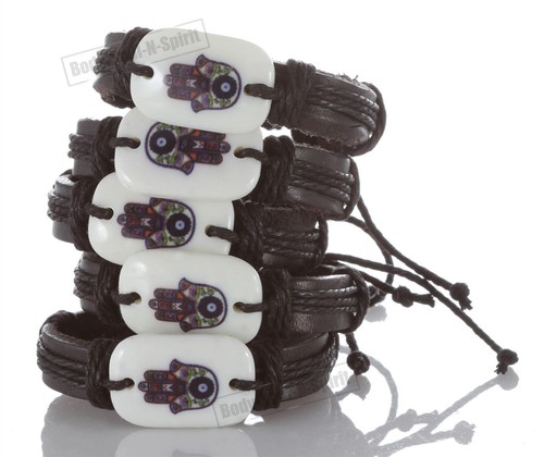 5 Hand Gott Hamsa heilig weiß Anhänger schwarz Lederarmband Kabbala Glück Erfolg - Bild 6 von 6