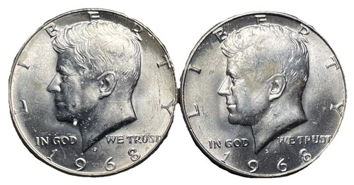 1968-D Kennedy Half Dollars BU Brilliant Uncirculated Pair 2 Coins 40% Silver