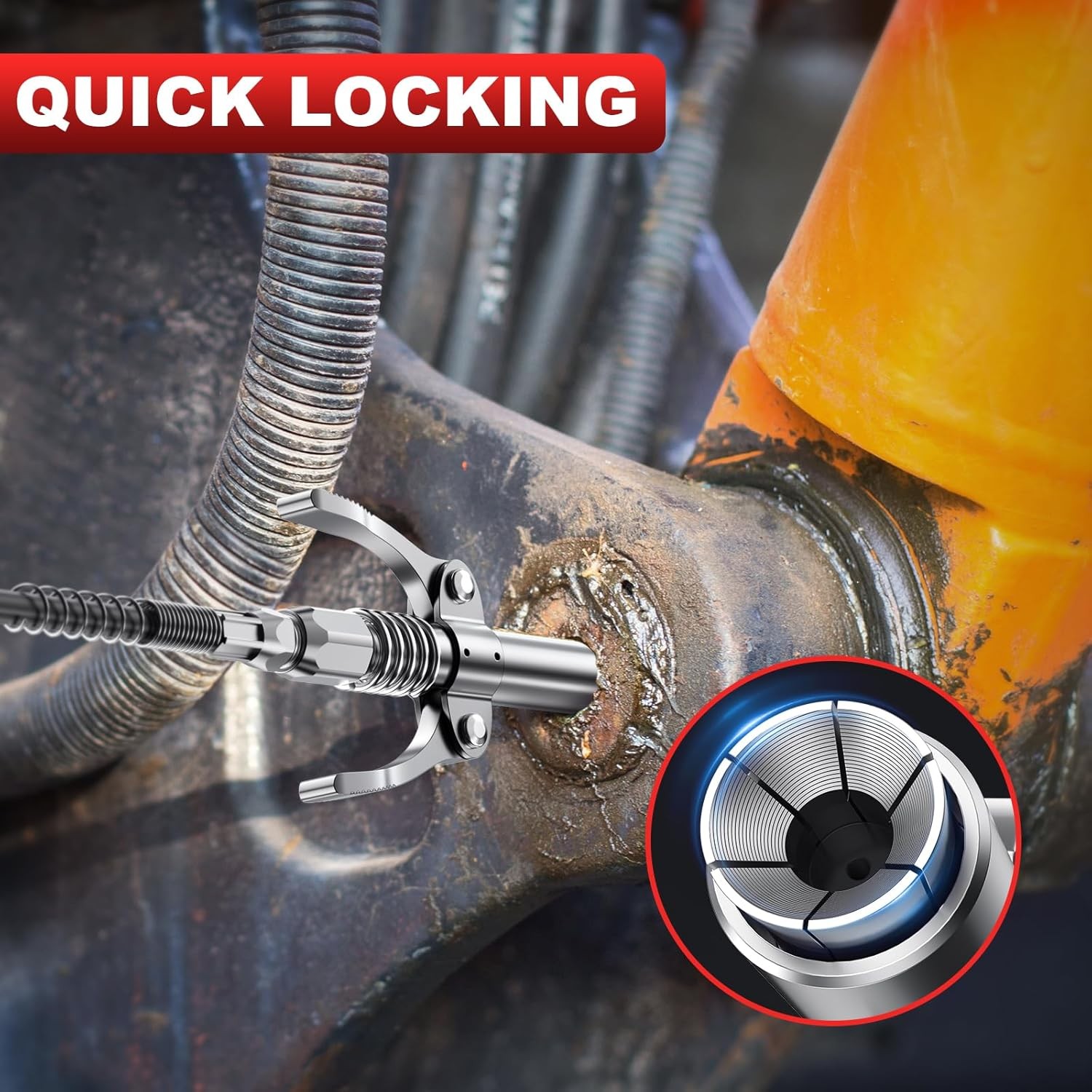 Grease Gun Kit, 8000 PSI Heavy Duty Pistol Grip Grease Gun with Quick red