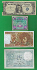 USA $1 (BLUE SEAL) & FRANCE  1941 - 1976 ~ 4 X PAPER MONEY LOT # 9530 (*-*)