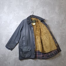 Barbour anni 90 Beaufort giacca cerata A155 uomo C42/107 zip fodera pelliccia blu navy UK