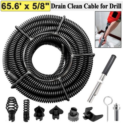 iMeshbean Sectional Drain Cleaning Cable 66FTx5/8In 6 Cutters for 0.8''-3.9'' Pipe