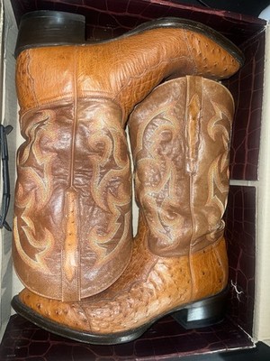 Safari Mens Cowboy Western Brown Boots Ostrich Leg Skin Size 13D