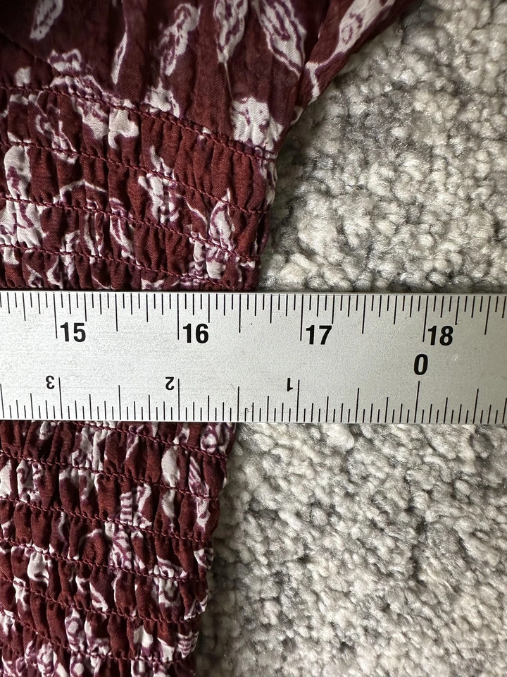 Madewell Dress Womens Large Red Floral Smocked Button Front Puff Sleeve Midi - Image 3 of 4