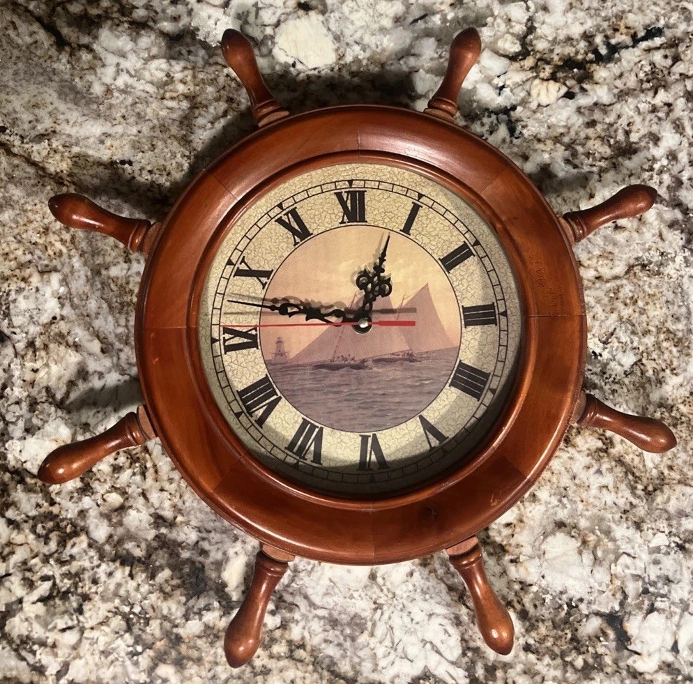 Vintage Nautical Wooden Ship Wheel Clock | Wall Clock | Maritime Clock