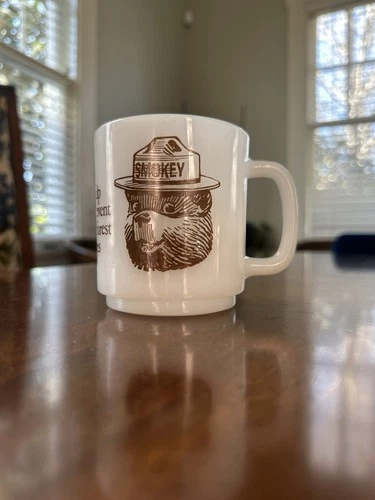 Vintage Glasbake Smokey the Bear Milk Glass Mug