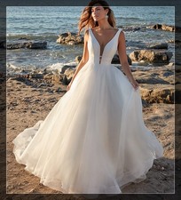 Glitter Plain Strappy Wedding Dress Wedding Dress Ivory 32-60 Custom Made