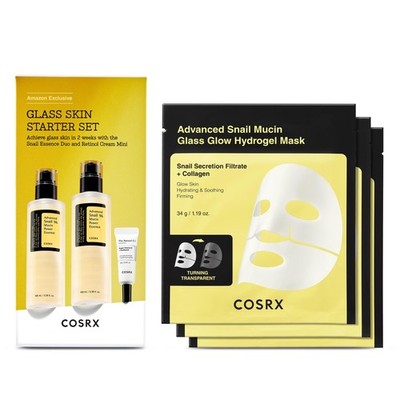 COSRX Glass Skin Starter Set + Hydrogel Mask 3EA- Snail 96% Essence Duo and G...