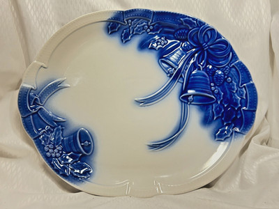 Studio Nova Blue/White ''Festive Bouquet'' Christmas Serving Platter 15.5'' X 12.5''