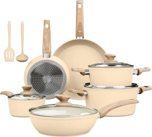12 Pieces Pots & Pans Set Kitchen Nonstick Cookware Set Granite Coated with Lids