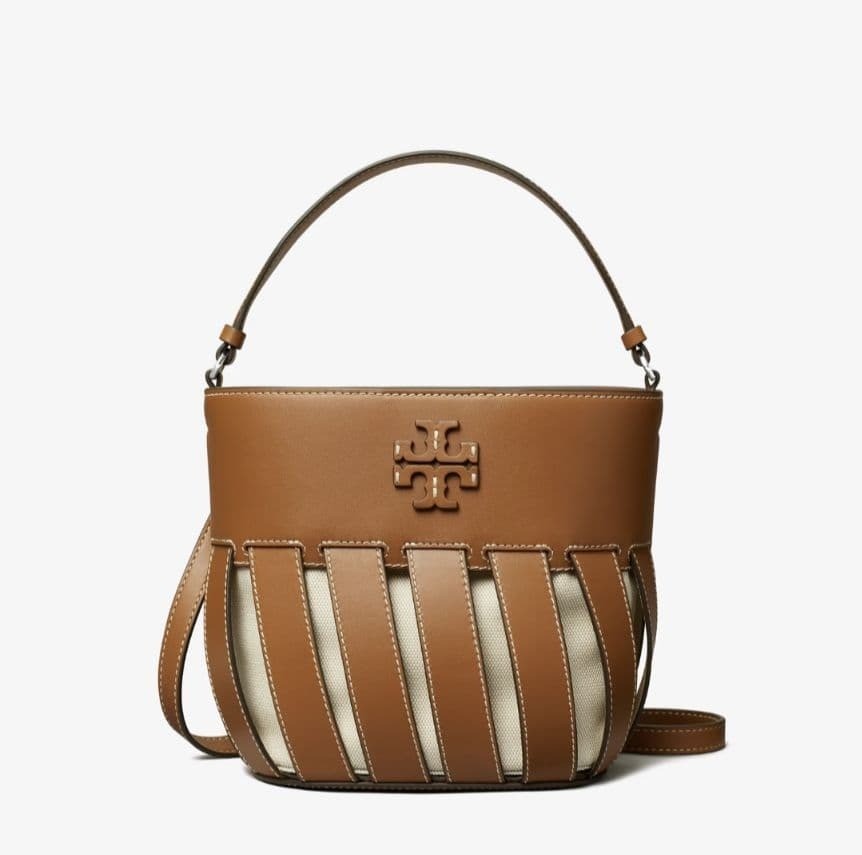 New Tory Burch McGraw McGlo Stripe Die-Cut Small Bucket Bag Leather  Authentic image 3