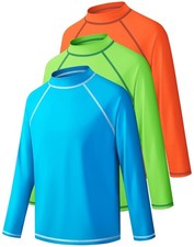 3 Pack Boys Rash Guard Swim Shirt Long Sleeve UPF 50 Sun Protection Youth SP...