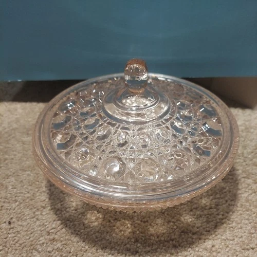 VTG Indiana Windsor Pink Peach Ballad Depression Glass 8" Candy Dish Bowl w/ Lid