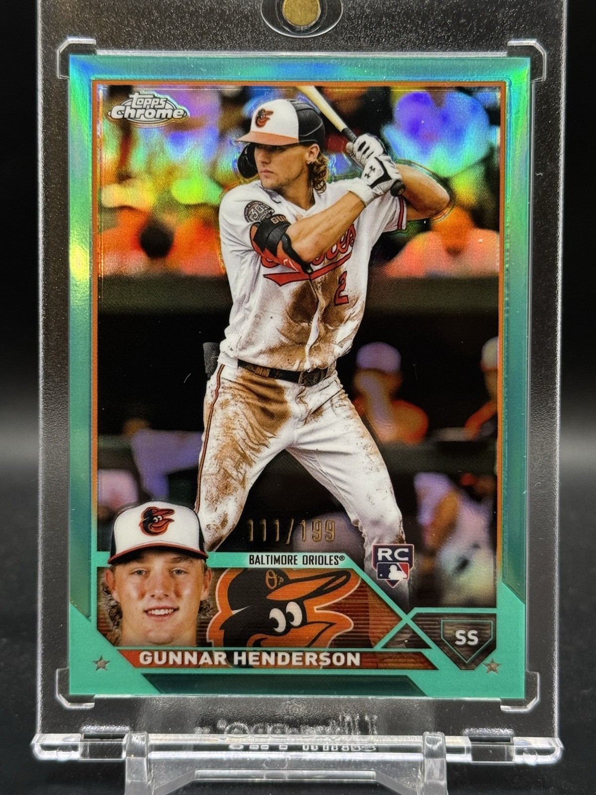 2023 Topps Chrome Gunnar Henderson #2 Aqua Refractor /199 Rookie RC Orioles