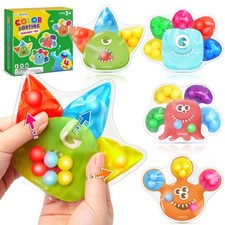 Sensory Fidget Toys for Kids Toddlers: 4 Pack Color Sorting Small, Multicolor