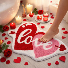 Valentine  S Day Bath Mat Heart Tufted Rug Non-Slip Floor Mat for Bathroom Kitche